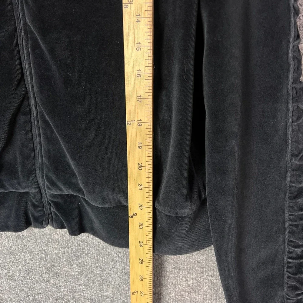 Burberry Hoodie Women Size M Black Excellent Velour Full Zip Ruffle Sleeve Brit - Picture 5 of 9